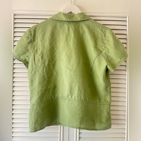 JM Collection Ladies Avocado Green Linen Short Sleeve Button-Up Shirt SZ 12(B13) - Picture 2 of 6